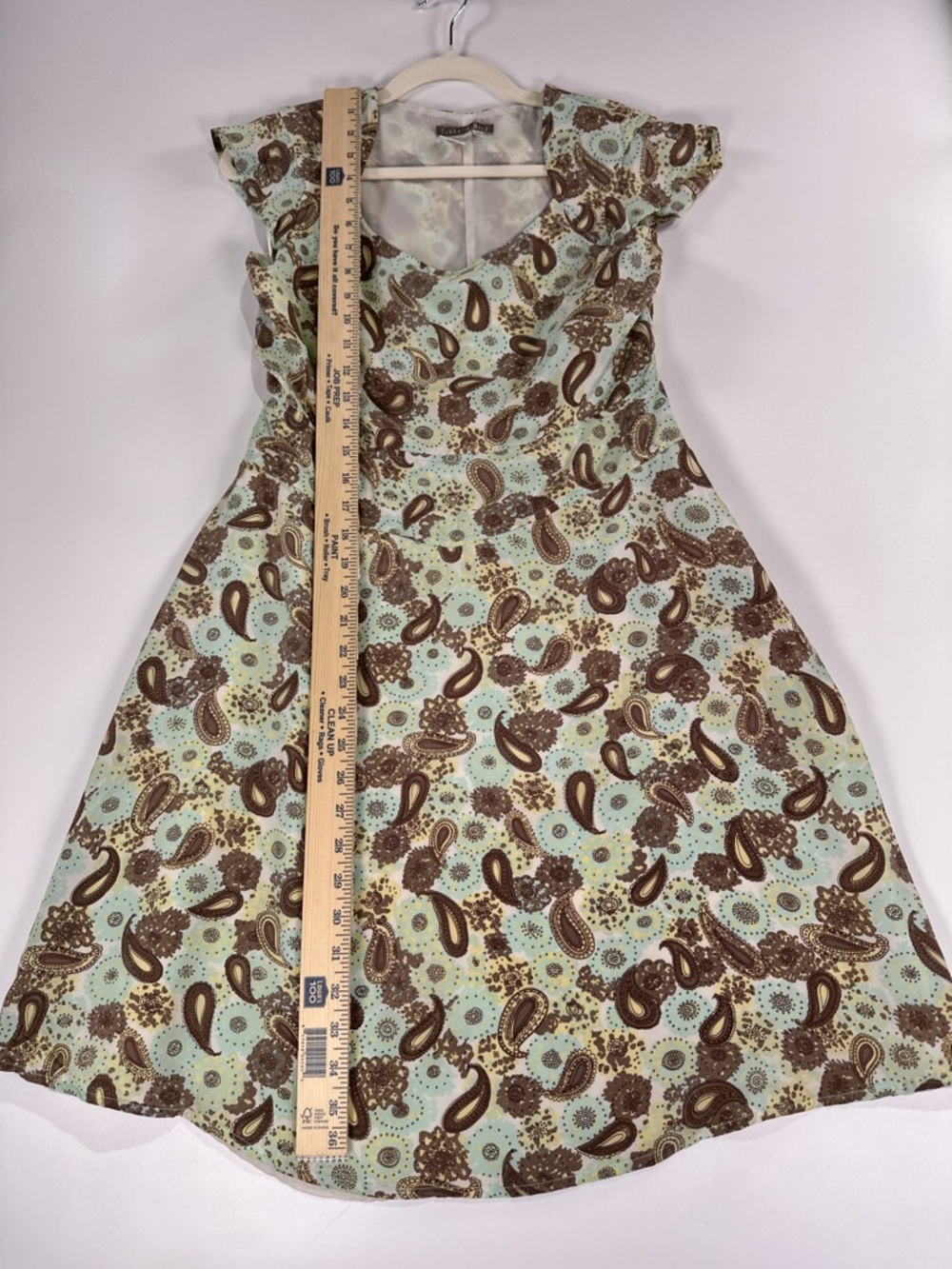 Isabella Bird Fit And Flare Dress Cap Sleeve Silk Paisley Mint Brown 8P - Picture 12 of 12